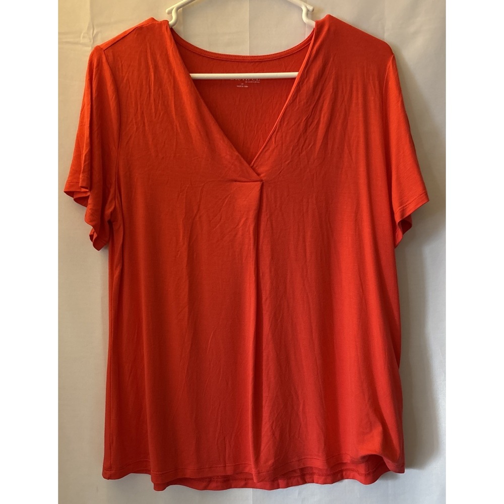BEAUTIFUL by Laurence Zarian‎ Coral V-Neck Short Sleeve Blouse XS (Fits M)